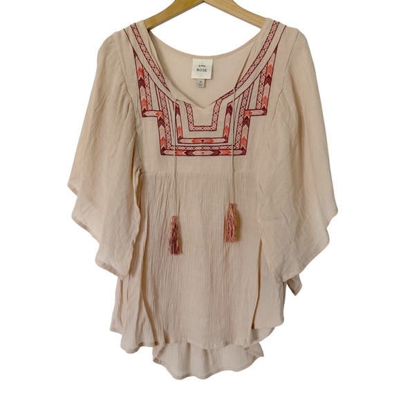 Knox Rose Tops - Knox Rose Embroidered XS Pink Blouse Peasant Boho Tassel Ethereal
